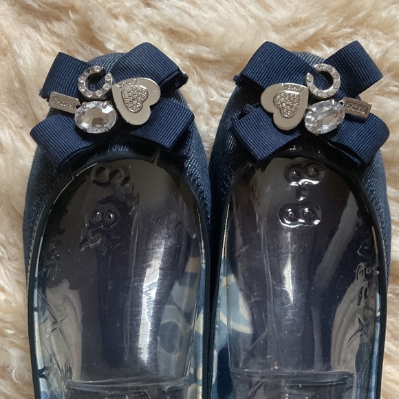 COACH BLUE DENIM TEXTILE BOW COACH DECOR BALLERINA FLAT SIZE US 8.5 - Picture 2 of 13
